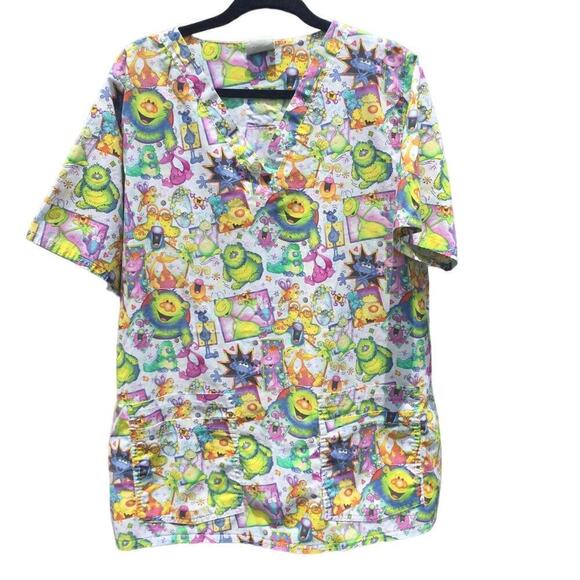 Cottonality womens scrub top 1X XL nurse pediatric monster cartoon fun vet tech - Picture 12 of 12